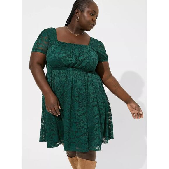 Torrid At The Knee Lace Puff Sleeve Dress Plus Size 2x Party Hoco Date Night Out - Picture 1 of 10